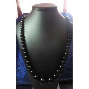 Vintage Big Black Plastic Graduated Bead Necklace 30" Long
